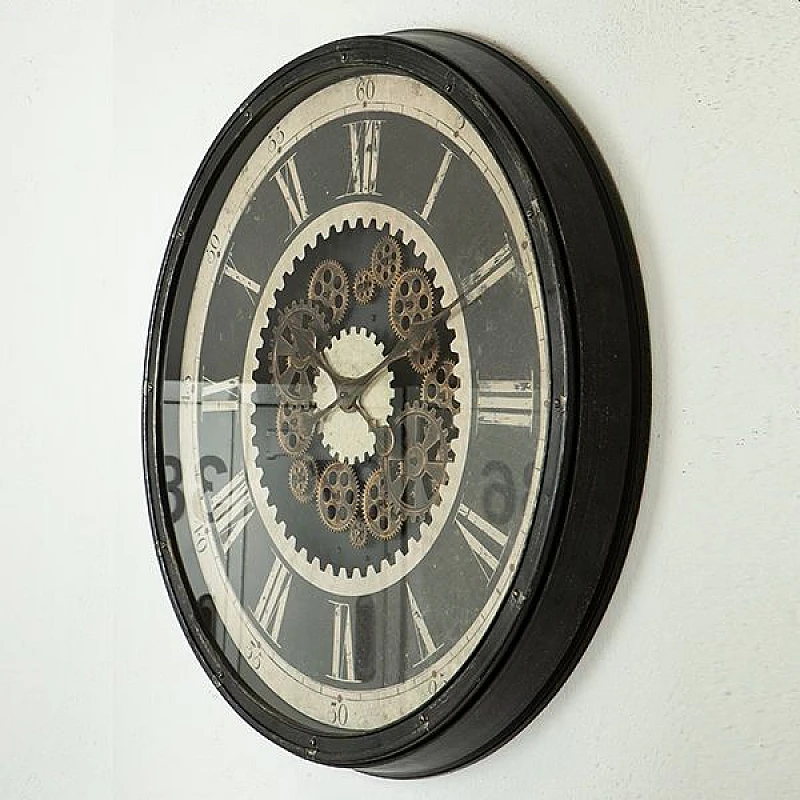 Ρολόι τοίχου Eurolamp πλαστικό με γρανάζια αντικέ καφέ μπέζ 76x8.5x76cm 753-12010