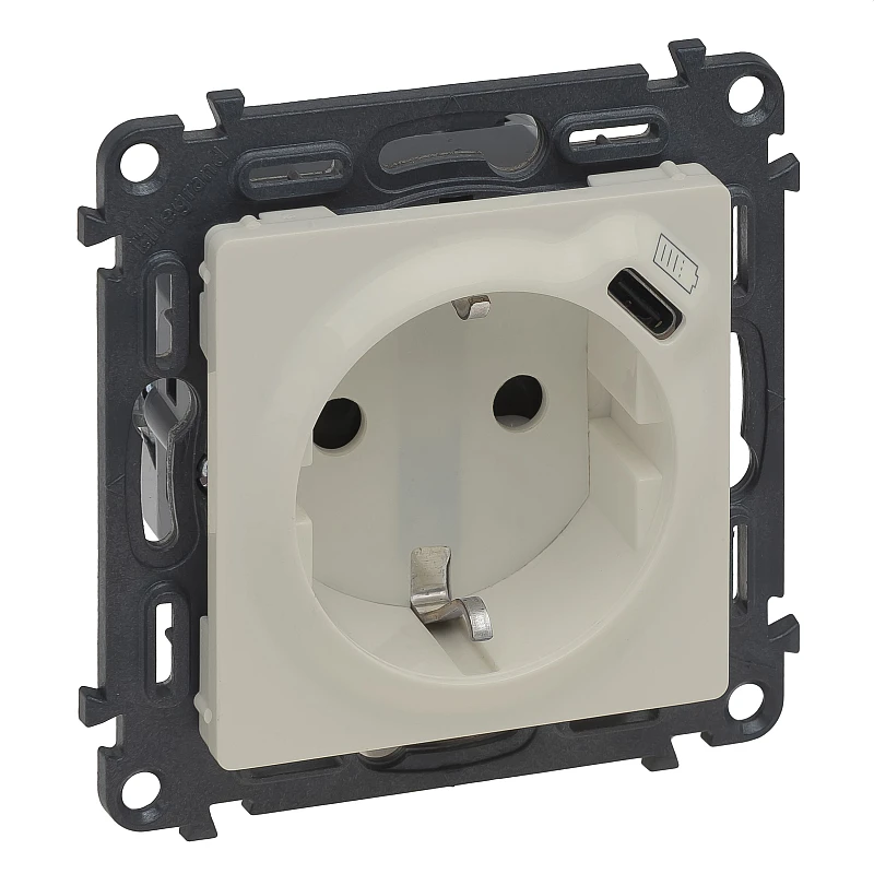 LEGRAND Valena Life Πρίζα Σούκο Ασφαλείας χωνευτή 16A 250V και USB TYPE C 1.5A 7.5W Κρεμ (Ivory) 753235