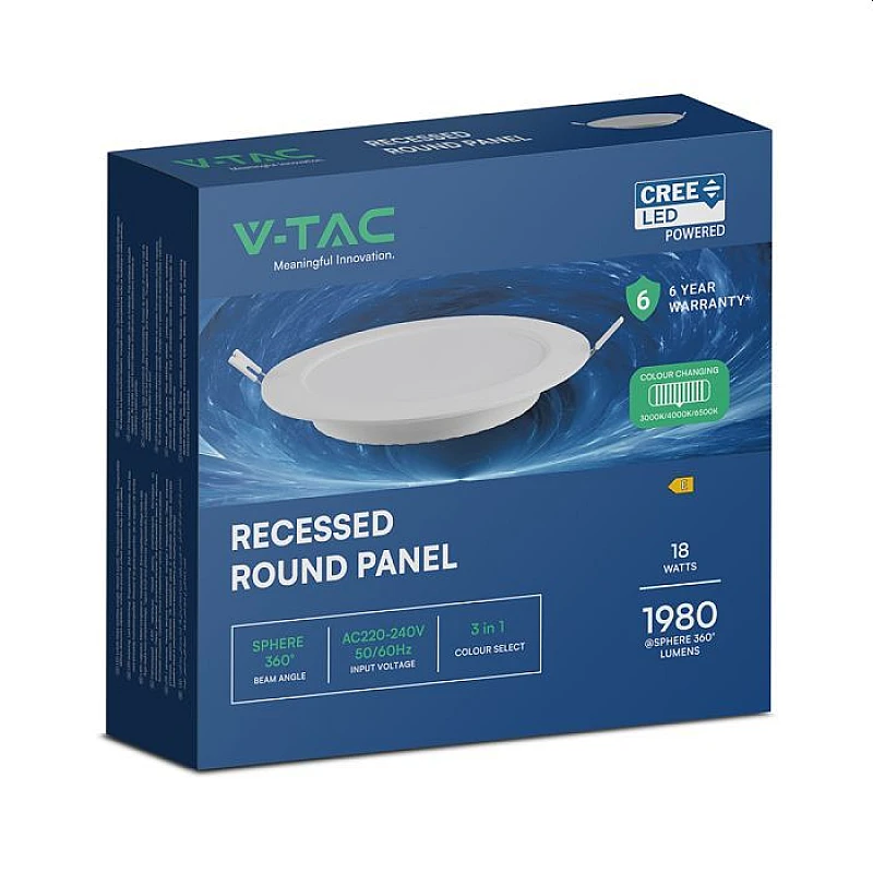 LED mini Πάνελ Φωτιστικό Οροφής Ø220.8 χωνευτό 18W 3CCT CREE LED  VT-61018CCT-RD 78646 V-TAC