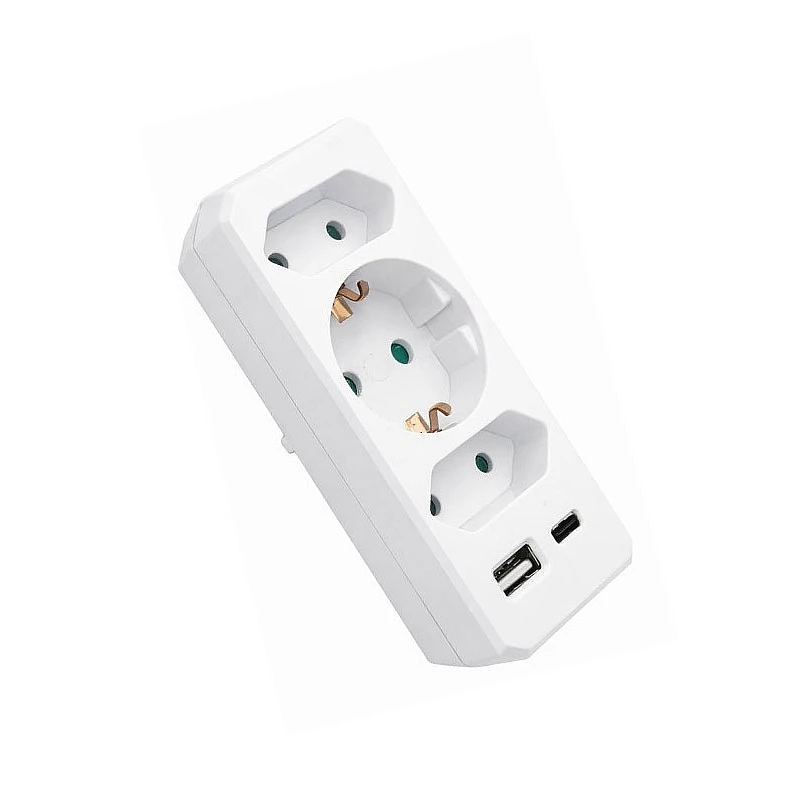 Πολύπριζο Ασφαλείας Σούκο σε 1 Πρίζα Σούκο, 2 Διπολικές, USB-A 2.4A και USB-C 3A Λευκό COMBI 16A 8002940 VITO