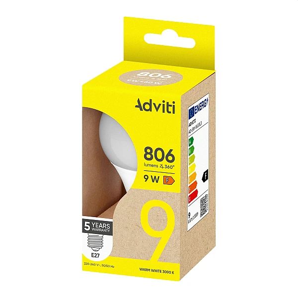 Λαμπτήρας Led Adviti E27 A60 9W Dimmable Φυσικό λευκό 4000K AD-SW-6633L4 Orno