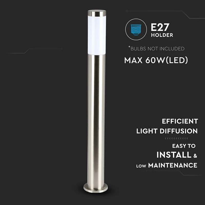 Επιδαπέδιο φωτιστικό κήπου E27 IP44 Stainless + PC με Satin Nickel σώμα 80cm VT-838 V-TAC 8625 Επιδαπέδιο φωτιστικό κήπου E27 IP44 Stainless + PC με Satin Nickel σώμα 80cm VT-838 V-TAC 8625
