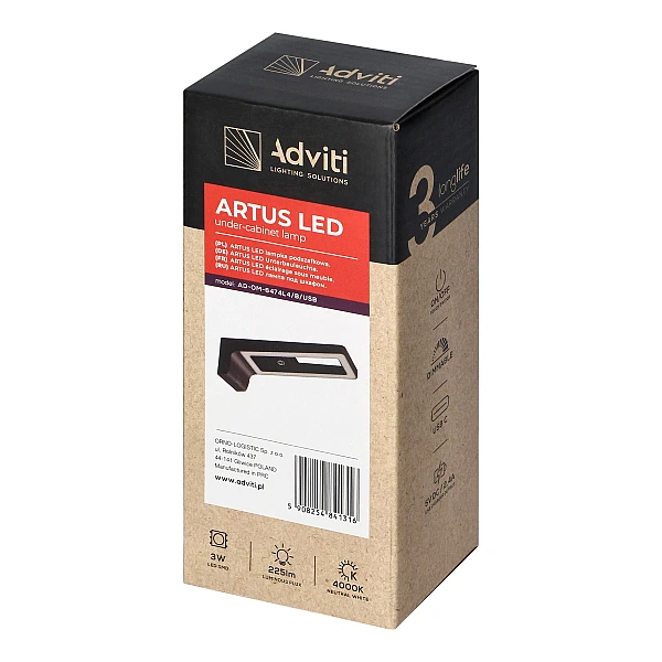 Φωτιστικό Led 3W Φυσικό Λευκό 4000Κ Dimmable μαύρο με Type C και διακόπτη αφής AD-OM-6474L4 Adviti ORNO
