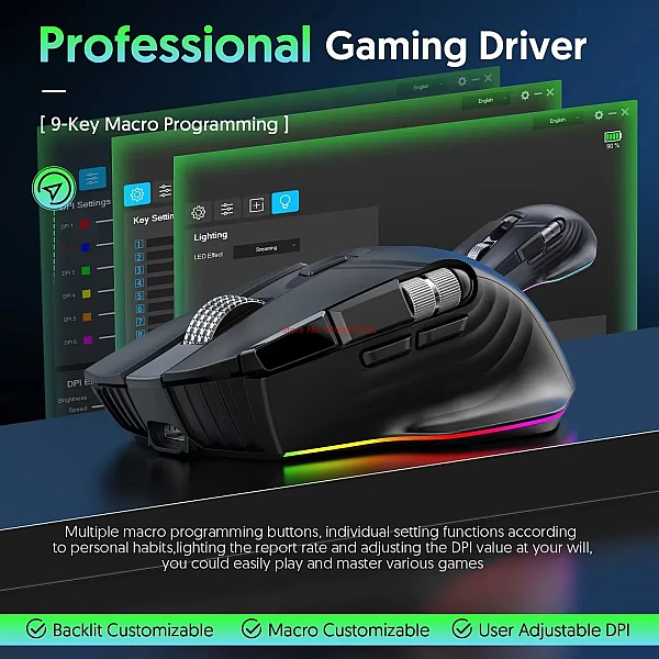 MKESPN SXS-W13 Ασύρματο 10Keys RGB GAMING Ποντίκι μαύρο Επαναφορτιζόμενο