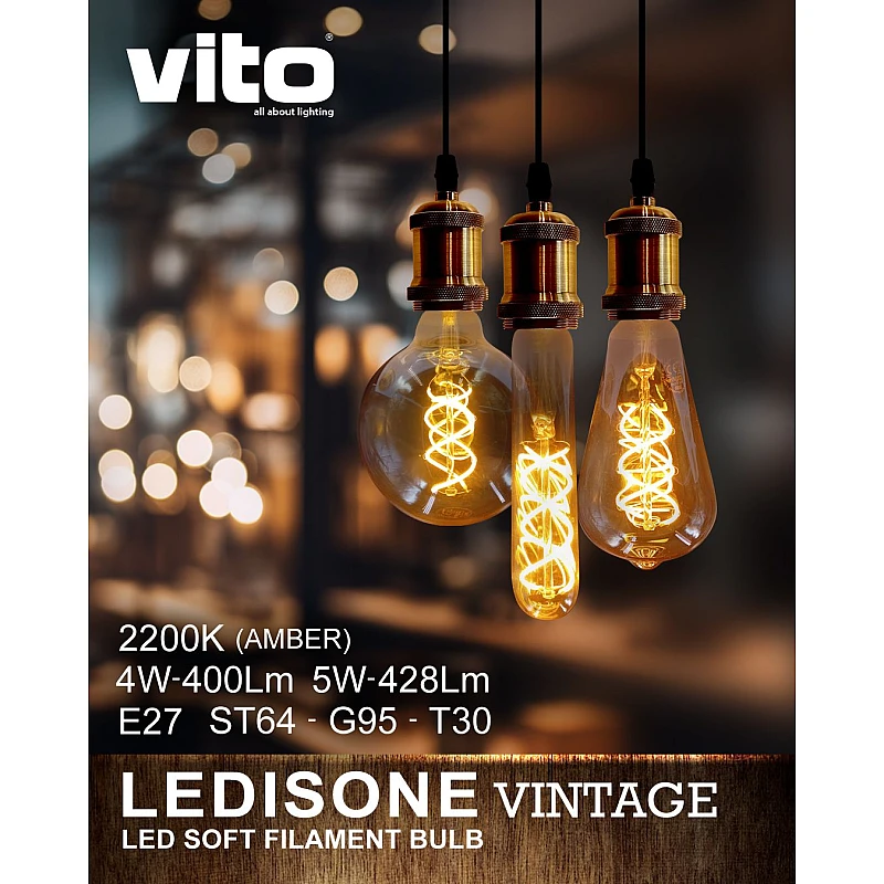 Λαμπτήρας Led E27 G95 4Watt Θερμό λευκό 2200K Filament Vintage 1519180 VITO Λαμπτήρας Led E27 G95 4Watt Θερμό λευκό 2200K Filament Vintage 1519180 VITO