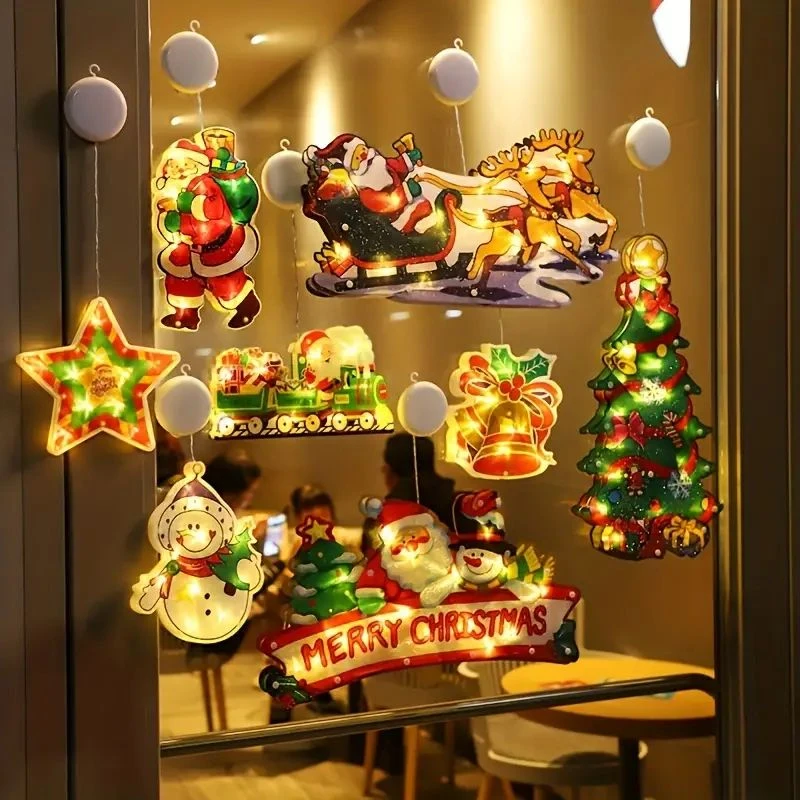 Χριστουγεννιάτικη Διακόσμηση Παραθύρου 20x16 cm 10 LED Θερμό με βεντούζα 93011 τυχαία επιλογή σχεδίου