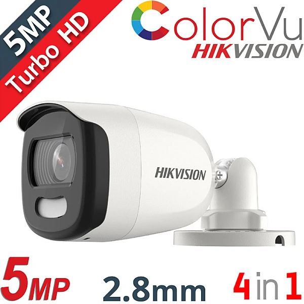 HIKVISION DS-2CE10HFT-F28 ColorVu Κάμερα (Έγχρωμη Εικόνα Ημέρα - Νύχτα) HDTVI 5Mp  2.8mm IR Led 20m