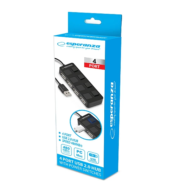 Usb Hub 4 Θέσεων με διακόπτες USB 2.0 Esperanza EA161