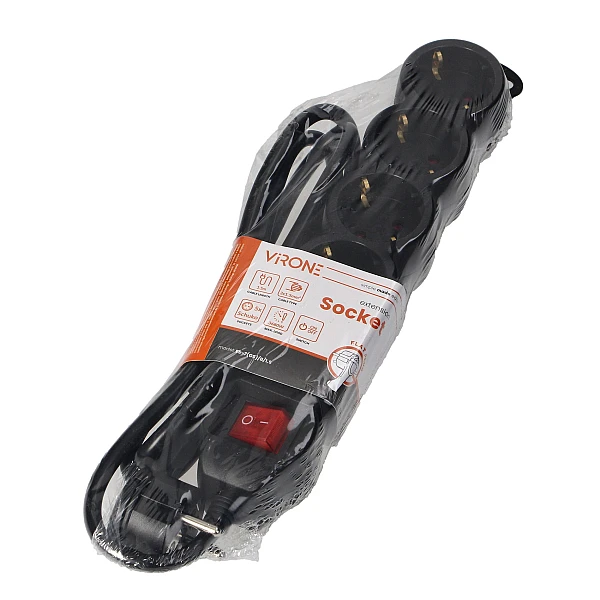 Πολύπριζο Σούκο 5 θέσεων 230V 16A με καλώδιο 1.5m και διακόπτη ES-7(GS)/B/1,5 VIRONE ORNO