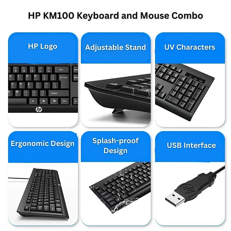 HP KM100 USB ενσύρματο πληκτρολόγιο και ποντίκι Combo Αδιάβροχο, Εργονομικό για Υπολογιστές HP KM100 USB ενσύρματο πληκτρολόγιο και ποντίκι Combo Αδιάβροχο, Εργονομικό για Υπολογιστές