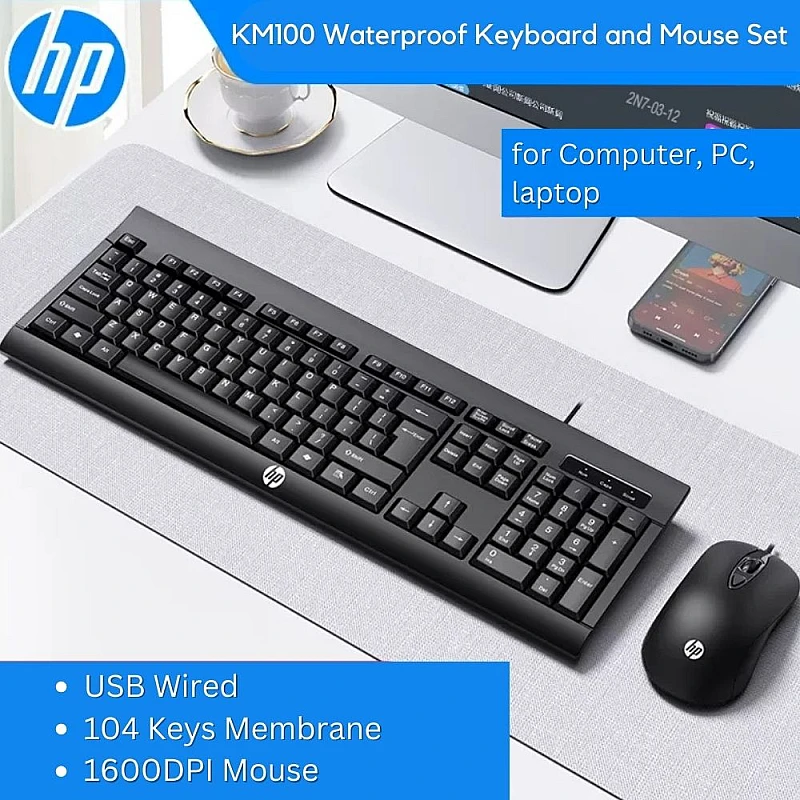 HP KM100 USB ενσύρματο πληκτρολόγιο και ποντίκι Combo Αδιάβροχο, Εργονομικό για Υπολογιστές HP KM100 USB ενσύρματο πληκτρολόγιο και ποντίκι Combo Αδιάβροχο, Εργονομικό για Υπολογιστές