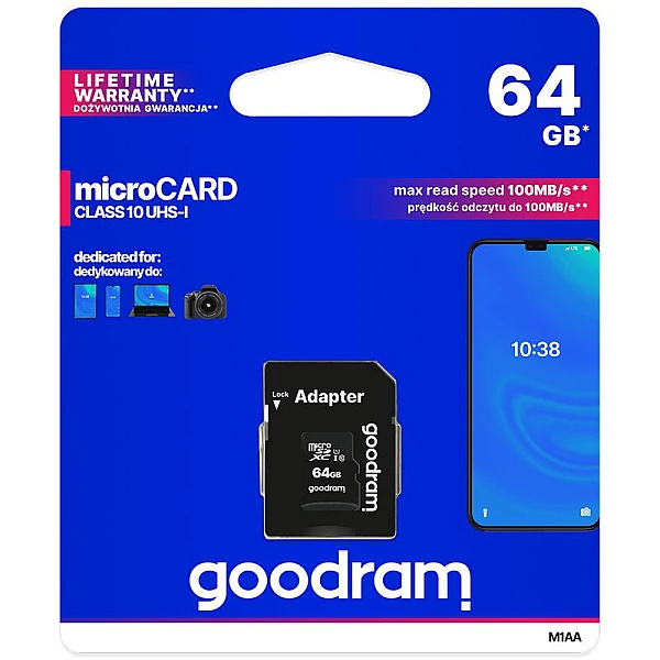 GoodRam Κάρτα Μνήμης Micro 64GB M1AA micro SDXC Class 10 UHS-1 + adapter