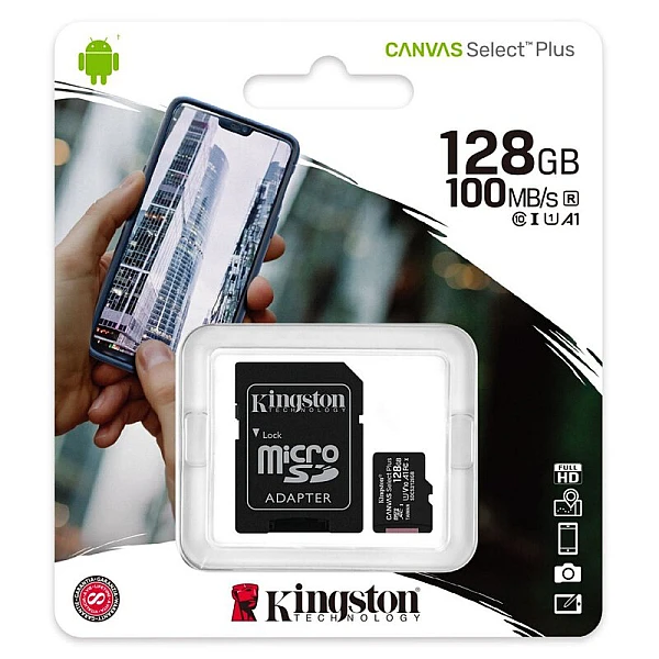 KINGSTON Κάρτα Μνήμης Micro SDXC 128GB Canvas Select Plus class 10 UHS-I U1 V10 A1 - 100MB/s + adapter