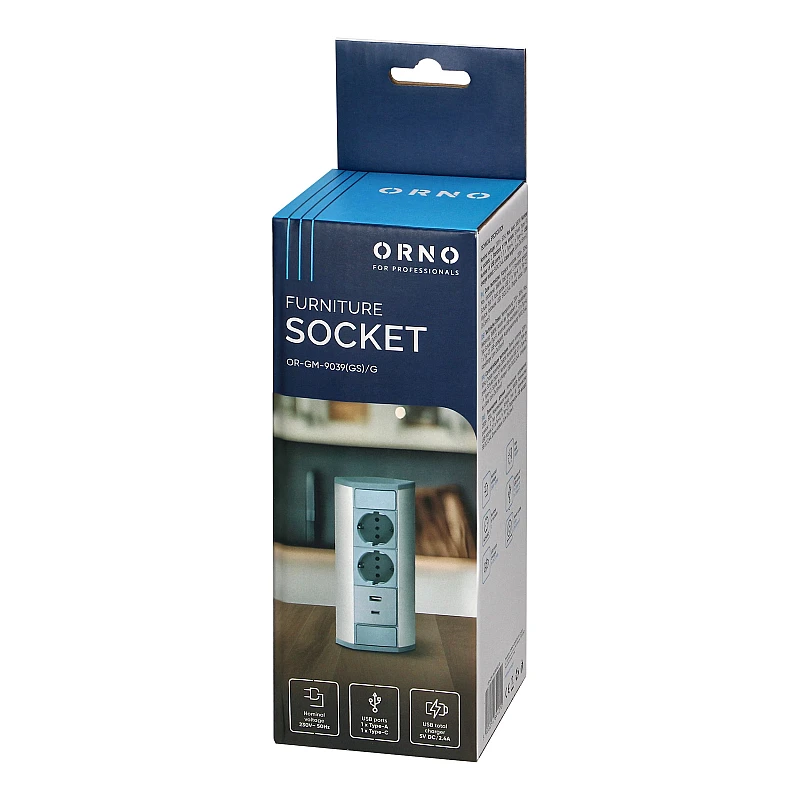 Πολύπριζο Επίπλου Σούκο 2 θέσεων 230V 16A με 1 USB A, 1 Type C με καλώδιο 0.6m OR-GM-9039(GS)/G Orno Πολύπριζο Επίπλου Σούκο 2 θέσεων 230V 16A με 1 USB A, 1 Type C με καλώδιο 0.6m OR-GM-9039(GS)/G Orno