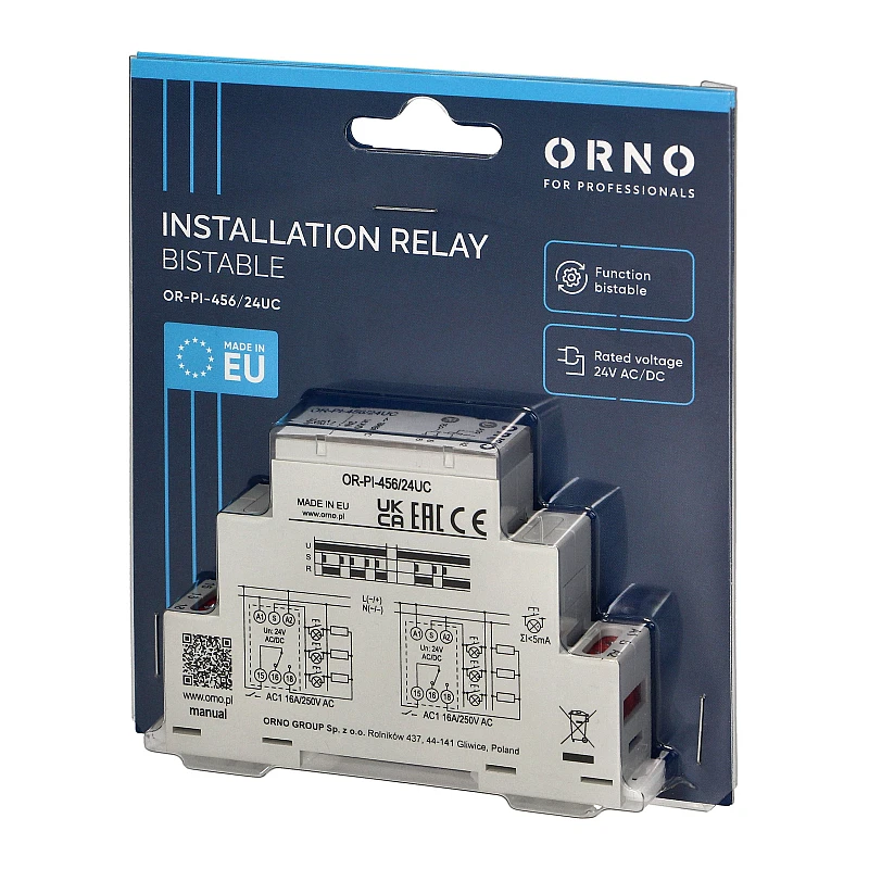 Ρελέ ράγας 24 VAC / DC, 16A Installation bistable relay OR-PI-456/24UC Orno Ρελέ ράγας 24 VAC / DC, 16A Installation bistable relay OR-PI-456/24UC Orno