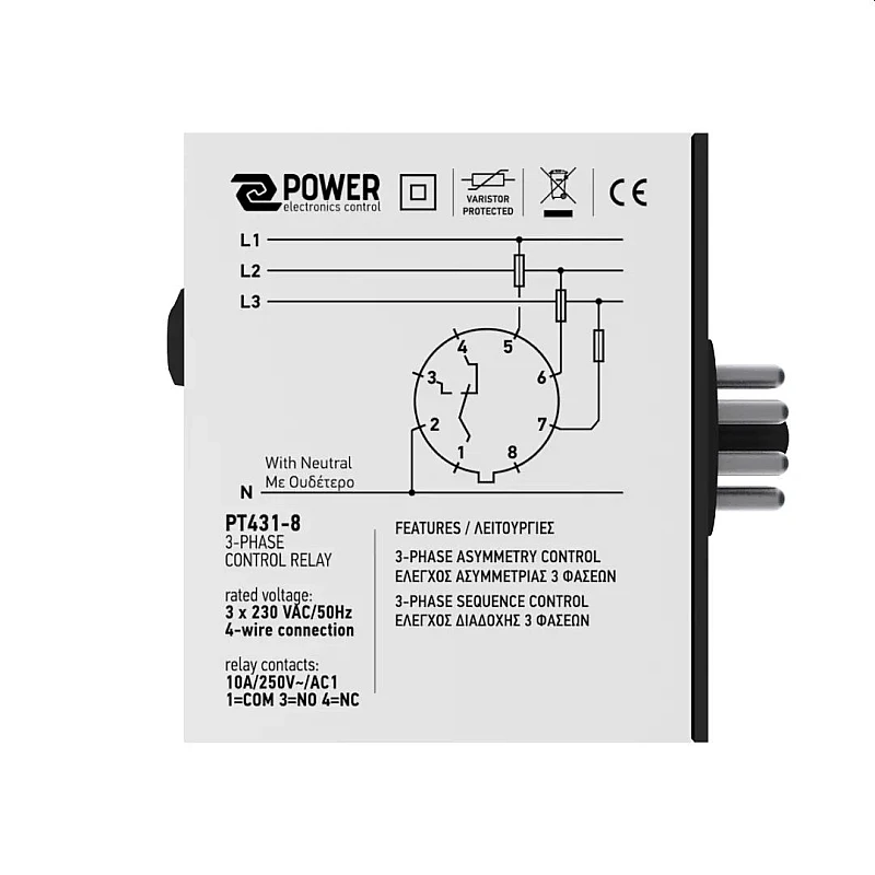 Power Electronics Επιτηρητής ασυμμετρίας & διαδοχής τριφασικός PT431-8