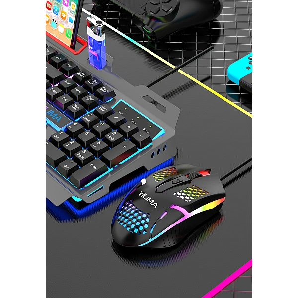 YILIMA QS-602 Σετ Ενσύρματο GAMING Φωτιζόμενο Πληκτρολόγιο με ποντίκι Αγγλικό US OEM 