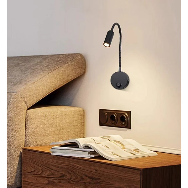 LED Reading Light 3W – Απλίκα Κρεβατιού με Διακόπτη On/Off Μαύρη 4000Κ 2230 OEM