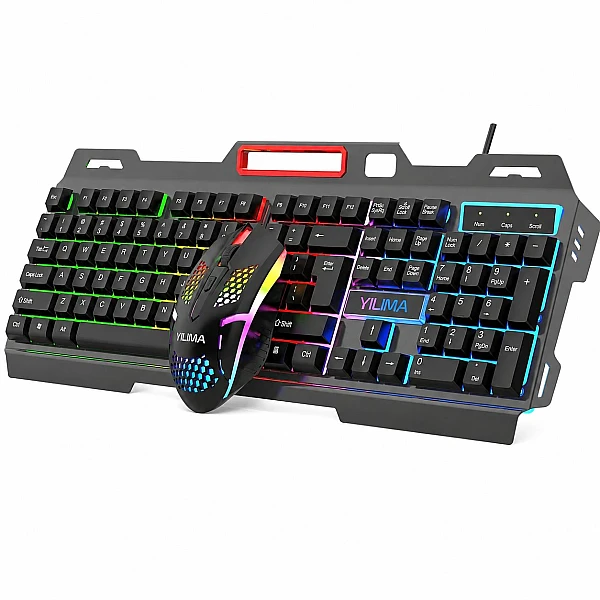 YILIMA QS-602 Σετ Ενσύρματο GAMING Φωτιζόμενο Πληκτρολόγιο με ποντίκι Αγγλικό US OEM 