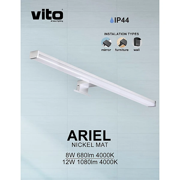Φωτιστικό μπάνιου-πίνακα LED 12W Φυσικό Λευκό 4000Κ IP44 CHROME 60cm ARIEL 2110270 VITO