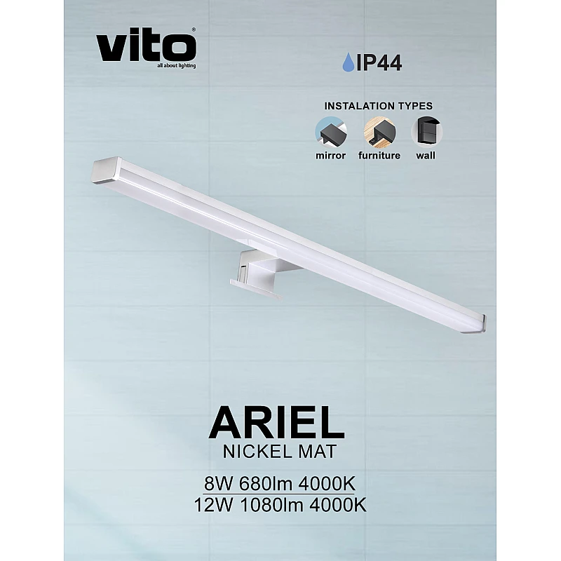 Φωτιστικό μπάνιου-πίνακα LED 12W Φυσικό Λευκό 4000Κ IP44 CHROME 60cm ARIEL 2110270 VITO Φωτιστικό μπάνιου-πίνακα LED 12W Φυσικό Λευκό 4000Κ IP44 CHROME 60cm ARIEL 2110270 VITO
