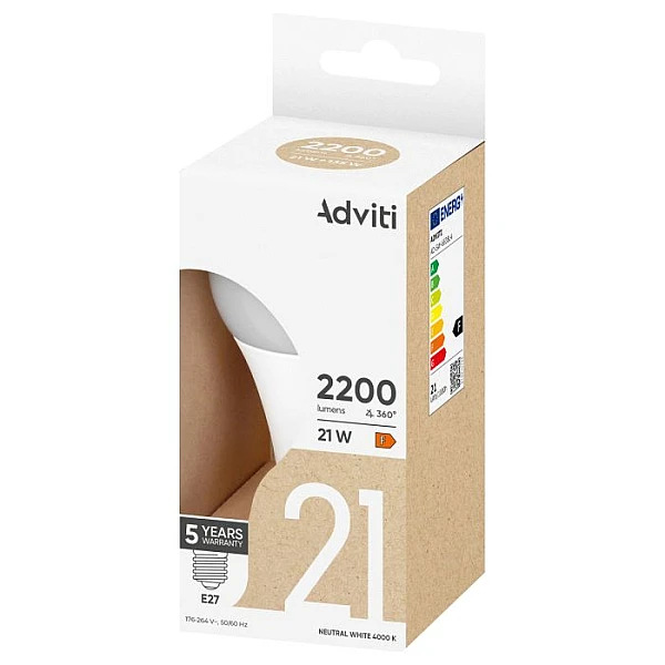 Λαμπτήρας Led Adviti E27 A80 21W Φυσικό λευκό 4000K AD-SW-6638L4 Orno