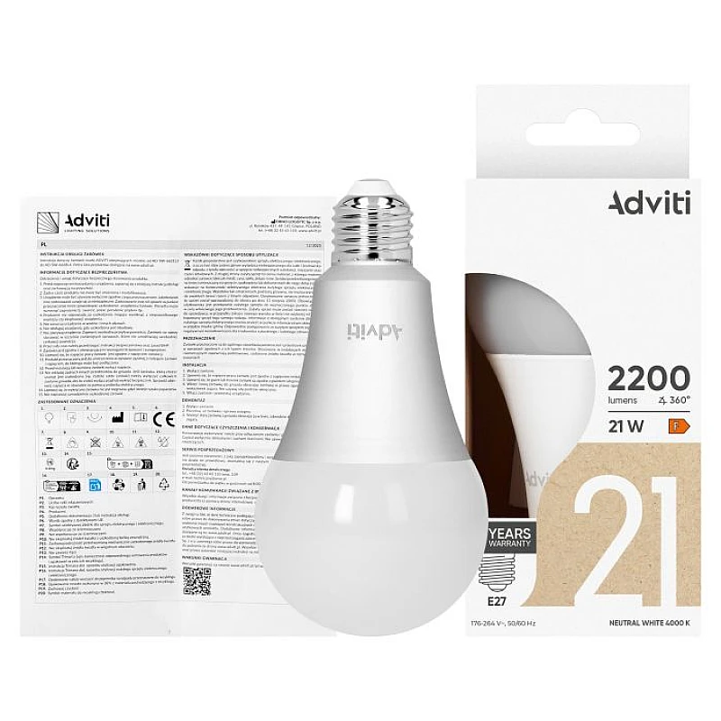 Λαμπτήρας Led Adviti E27 A80 21W Φυσικό λευκό 4000K AD-SW-6638L4 Orno