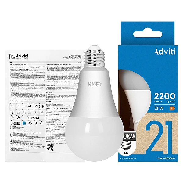 Λαμπτήρας Led Adviti E27 A80 21W Ψυχρό λευκό 6500K AD-SW-6638L6 Orno