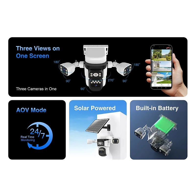 VSTARCAM smart ηλιακή κάμερα BG621SR triple lens 2MP 4G SD PTZ IP66