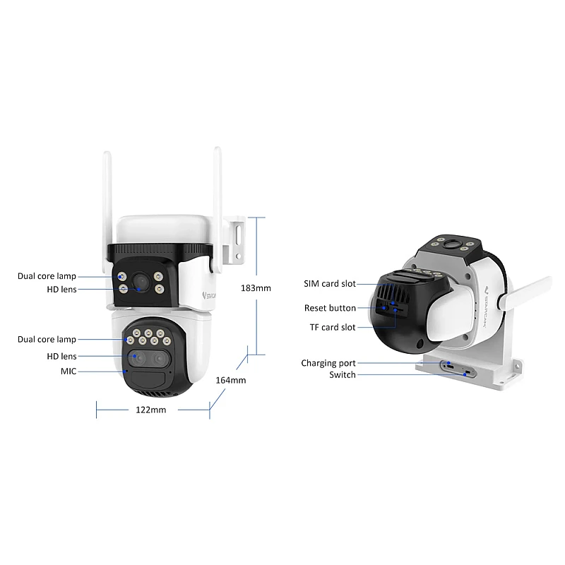 VSTARCAM smart ηλιακή κάμερα BG621TR, triple lens 3MP 4G SD PTZ IP66