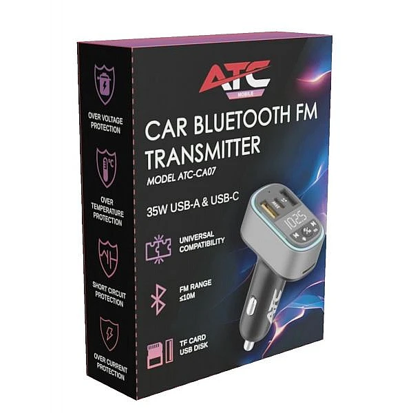 ATC-CA07 Μεταδότης/Transmitter FM Αυτοκινήτου με 2 Θύρες USB-A & Type-C και Υποδοχή SD 35W 20.008.0009