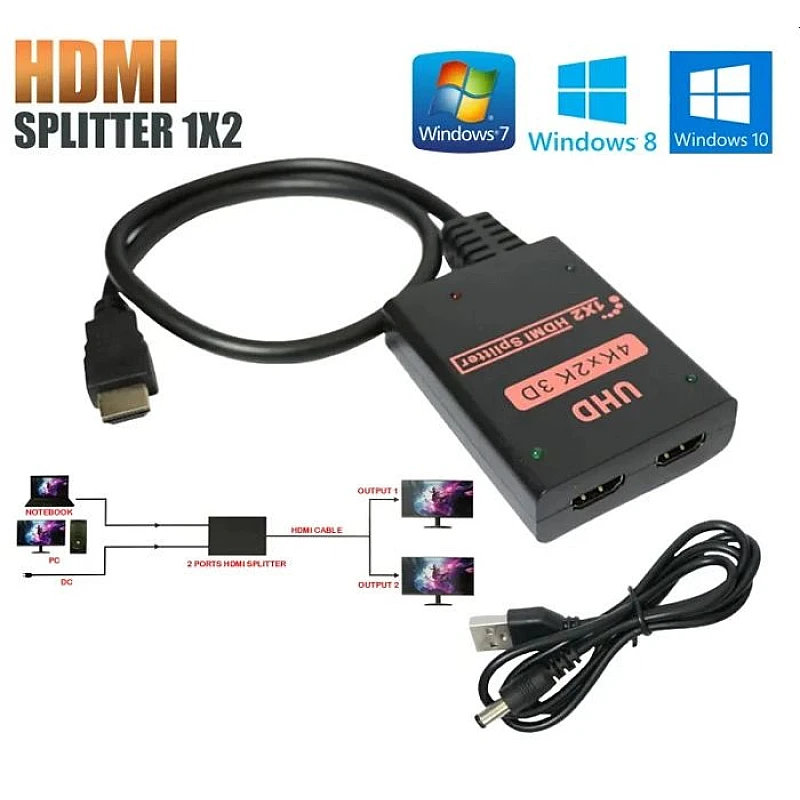 POWERTECH HDMI splitter CAB-H173 1-in σε 2-out 4K/30Hz HDR/HDCP μαύρο