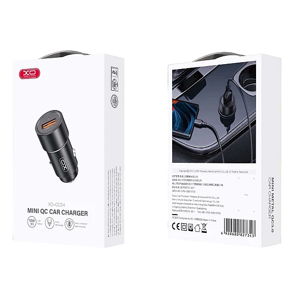 XO CC54  Φορτιστής αυτοκινήτου Μαύρος USB QC3.0 18W