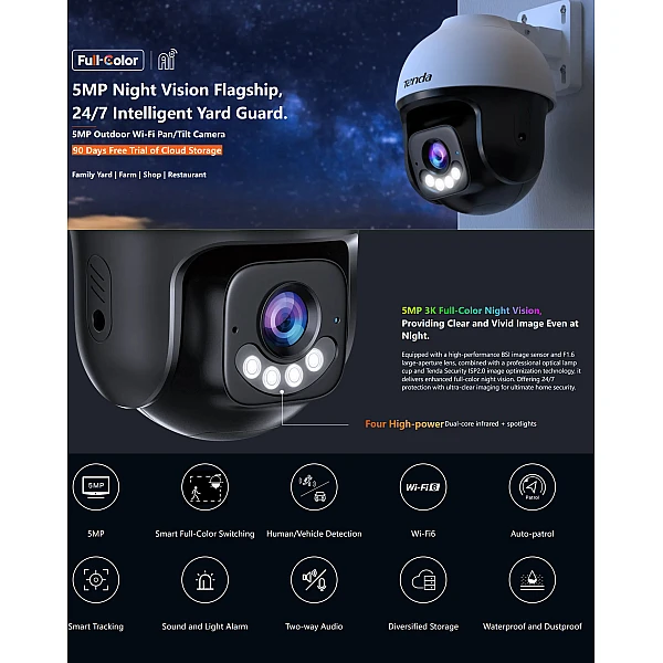 Tenda CH7-WCAV2 5MP IP Κάμερα Παρακολούθησης Wi-Fi 6 AI Smarter Safeguard