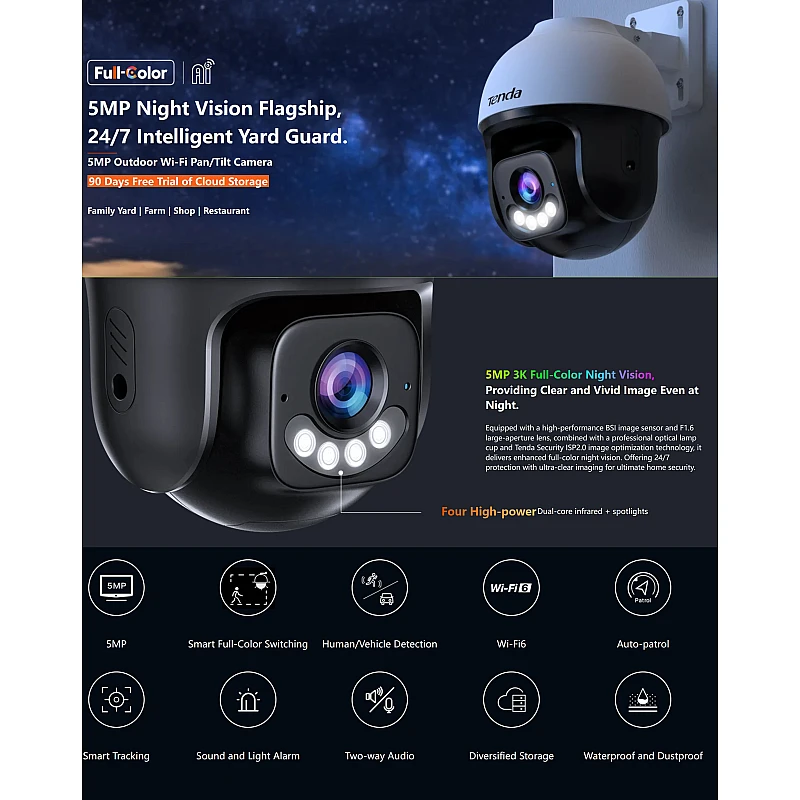 Tenda CH7-WCAV2 5MP IP Κάμερα Παρακολούθησης Wi-Fi 6 AI Smarter Safeguard