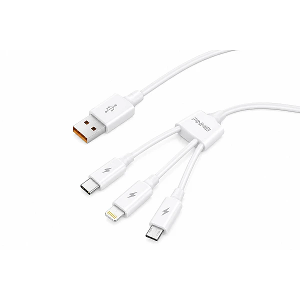 PINMEI PS10 Καλώδιο 3 in 1 Γρήγορης Φόρτισης και Μεταφοράς Δεδομένων 120W σε λευκό χρώμα