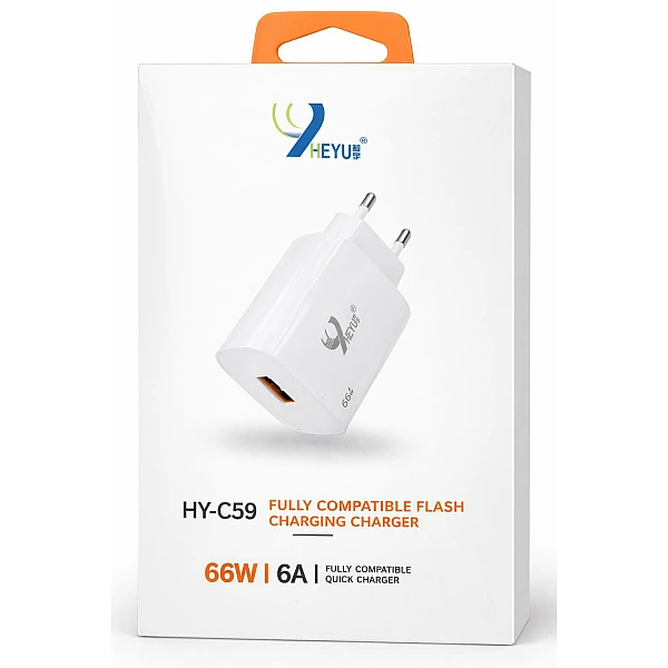 HY-C59 Universal Φορτιστής για smartphones 66W/6A USB Λευκό OEM