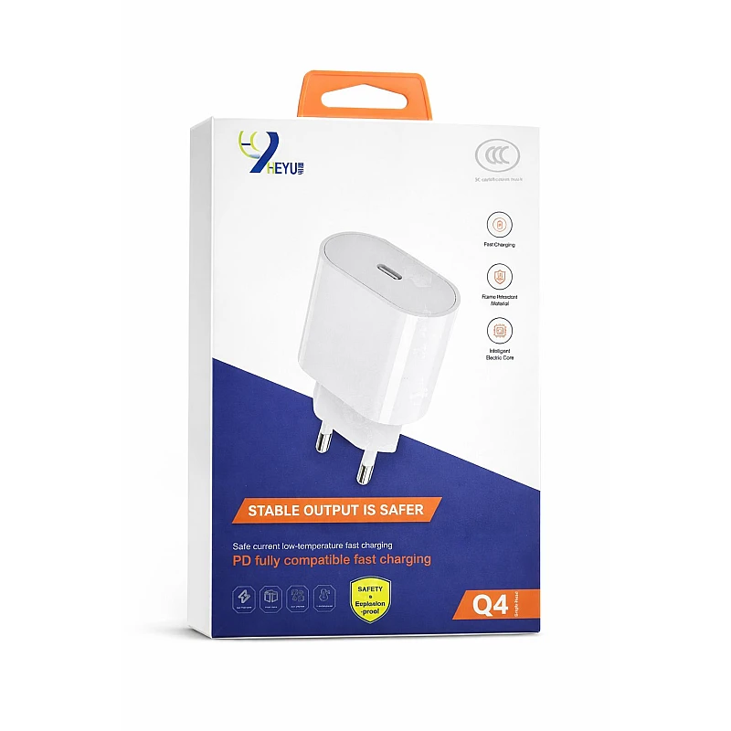 Q4 Mini PD Ταχυφορτιστής για smartphone 5V/2.4A με Type-C Λευκός Χωρίς Καλώδιο