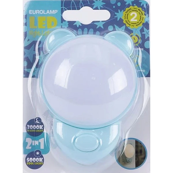 Φωτάκι νυκτός LED με διακόπτη 1.2W 3000K και 5000K Αρκουδάκι Μπλε 145-15064 Eurolamp
