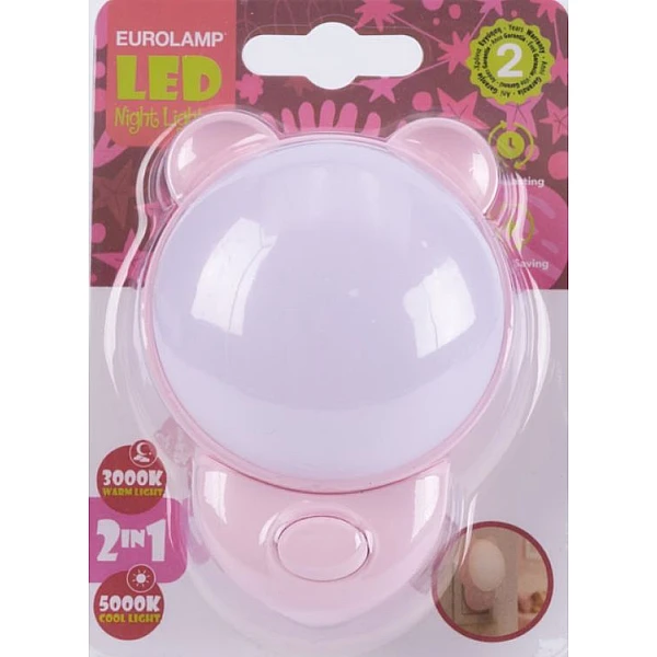 Φωτάκι νυκτός LED με διακόπτη 1.2W 3000K και 5000K Αρκουδάκι Ροζ 175-15065 Eurolamp