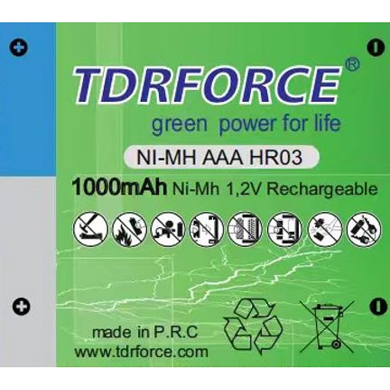 TDRFORCE Μπαταρία Επαναφορτιζόμενη Ni-MH AAA 1000mAh 2 Τεμάχια HR03-2S