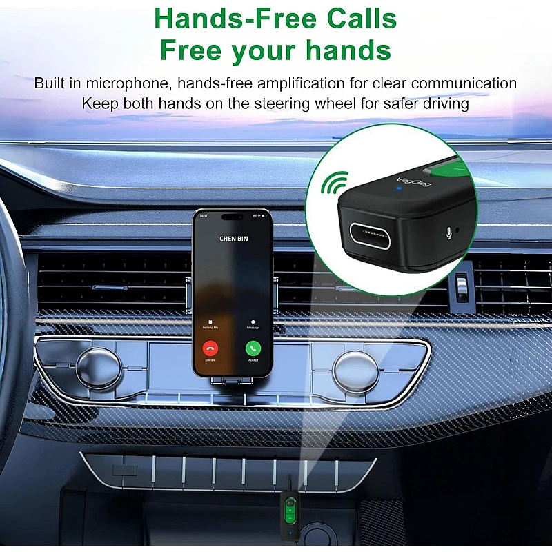 VegGieg V-UB505 Bluetooth Transmitter Receiver 2-in-1 έξοδος AUX 3.5mm και USB-C με Ενσωματωμένο Μικρόφωνο Μαύρο