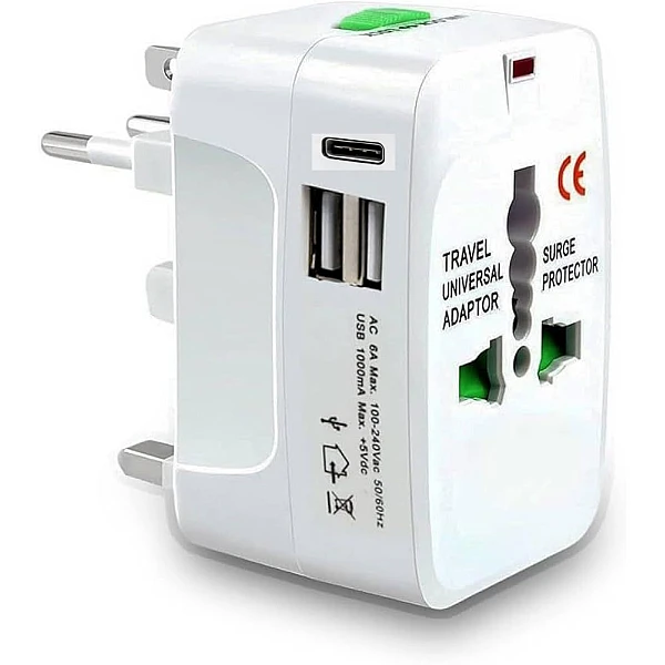 All in One Ταξιδιωτικός αντάπτορας 10A/250V με 2 θύρες USB και Type-C  PD20W 2.4A A-2046