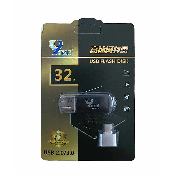 HY-K77  32GB USB 2.0/3.0 Flash Drive με αντάπτορα Type-C σε USB 9HEYU