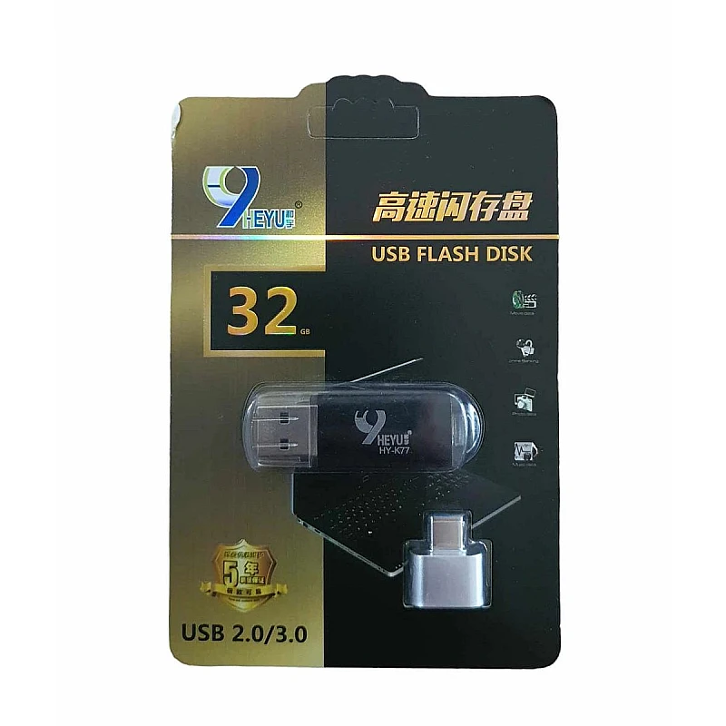 HY-K77  32GB USB 2.0/3.0 Flash Drive με αντάπτορα Type-C σε USB 9HEYU