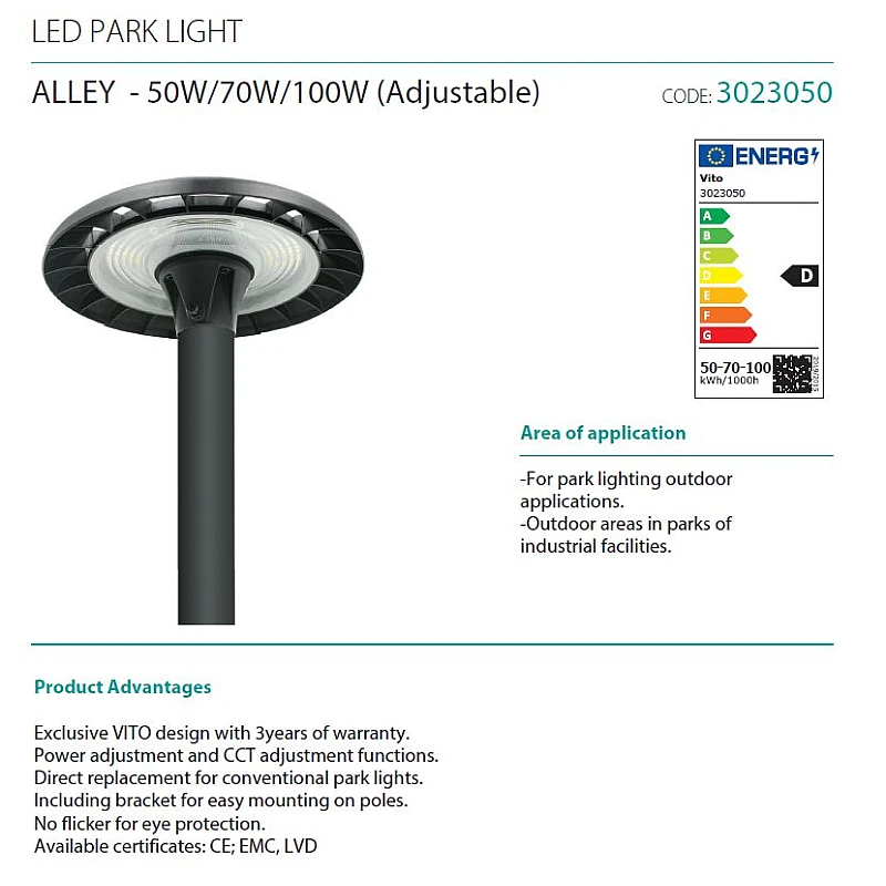 LED φωτιστικό δρόμου ALLEY 50W/70W/100W 3xCCT (3000K/4000K/6500K) 6500lm/9100lm/13000lm IP65 IK07 3023050 VITO LED φωτιστικό δρόμου ALLEY 50W/70W/100W 3xCCT (3000K/4000K/6500K) 6500lm/9100lm/13000lm IP65 IK07 3023050 VITO