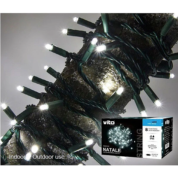 Χριστουγεννιάτικα λαμπάκια LED 240 Λευκό με 8 Προγράμματα Πράσινο Καλώδιο ΙΡ44 NATALE-6 VITO 5620550 