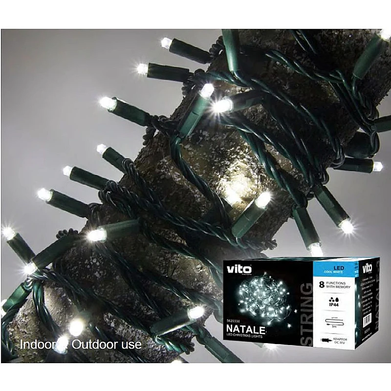 Χριστουγεννιάτικα λαμπάκια LED 240 Λευκό με 8 Προγράμματα Πράσινο Καλώδιο ΙΡ44 NATALE-6 VITO 5620550 