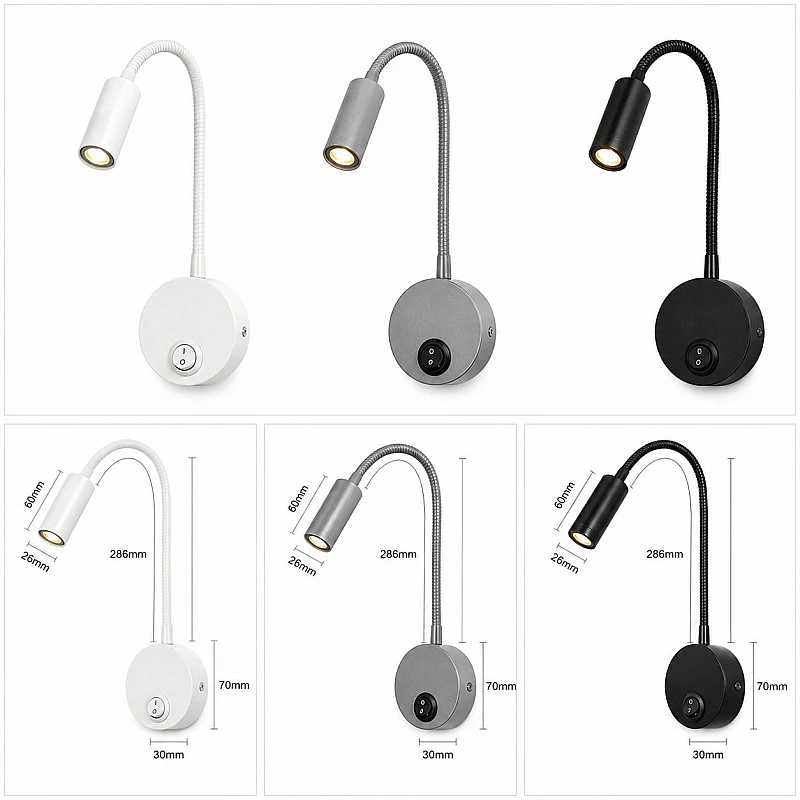 LED Reading Light 3W – Απλίκα Κρεβατιού με Διακόπτη On/Off Λευκή 4000Κ 2210 OEM