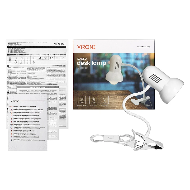 Φωτιστικό γραφείου μεταλλικό με πιάστρα λευκό GANSO E27 DL-21/W ORNO-Virone